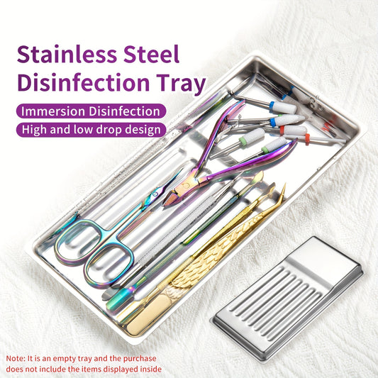 Stainless Steel Nail Tool Disinfection Tray - High-temperature resistant for cuticle nippers and nail drill bits. Fragrance-free sterilization and heat resistant.