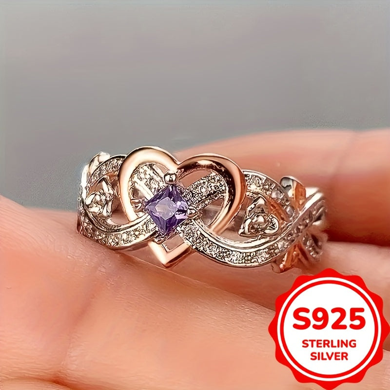 925 Sterling Silver Infinity Heart Ring with Purple Synthetic Zirconia is an elegant piece that is perfect for engagements, weddings, or just everyday wear. This versatile ring can be worn for all seasons and is suitable for any special occasion.