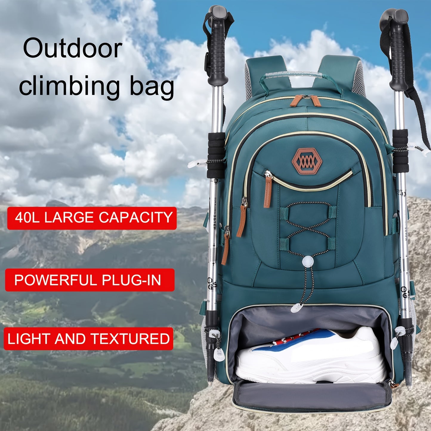 Large capacity outdoor travel backpack with 17-inch laptop compartment, suitable for men and women for sports camping.