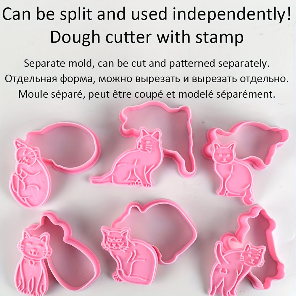 Set of 6 Adorable Cat Cookie Cutters with Pushers - Ideal for Making Delicious Treats and Decorating Cakes