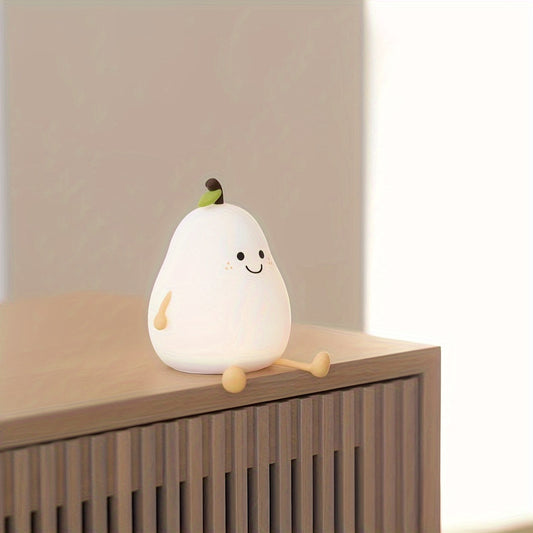 1pc Cute Pear Shaped Silicone Night Light, USB Charging, 7 Color Modes, Perfect for Any Room or as a Gift.