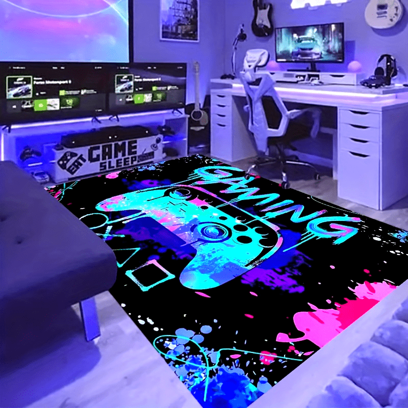 1 piece, 3D Gaming Area Rug made of soft flannel material perfect for your living room, bedroom, or carpet. This machine-washable rug is great for gamers and features a decorative design of a controller.