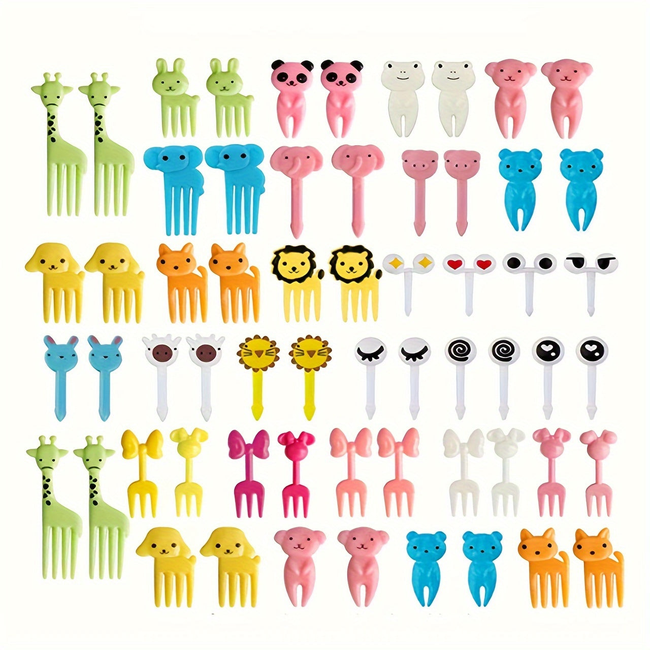 Cute 60-piece cartoon fruit dessert fork set for kids' lunch boxes and party decorations.