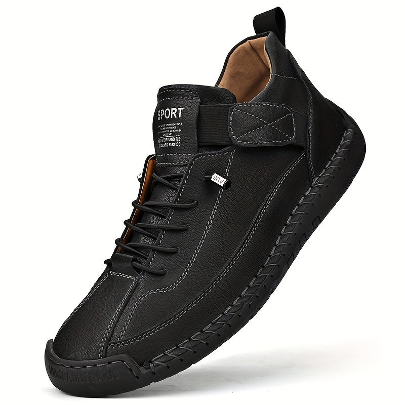 Men's plus size ankle shoes with stitching, hook & loop fastener, and wear-resistant design for outdoor wear