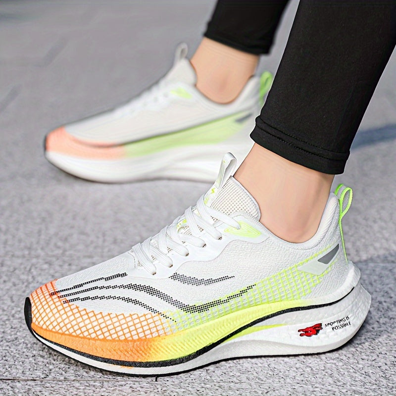 Trendy men's running shoes with gradient striped design, ideal for outdoor training and traveling.