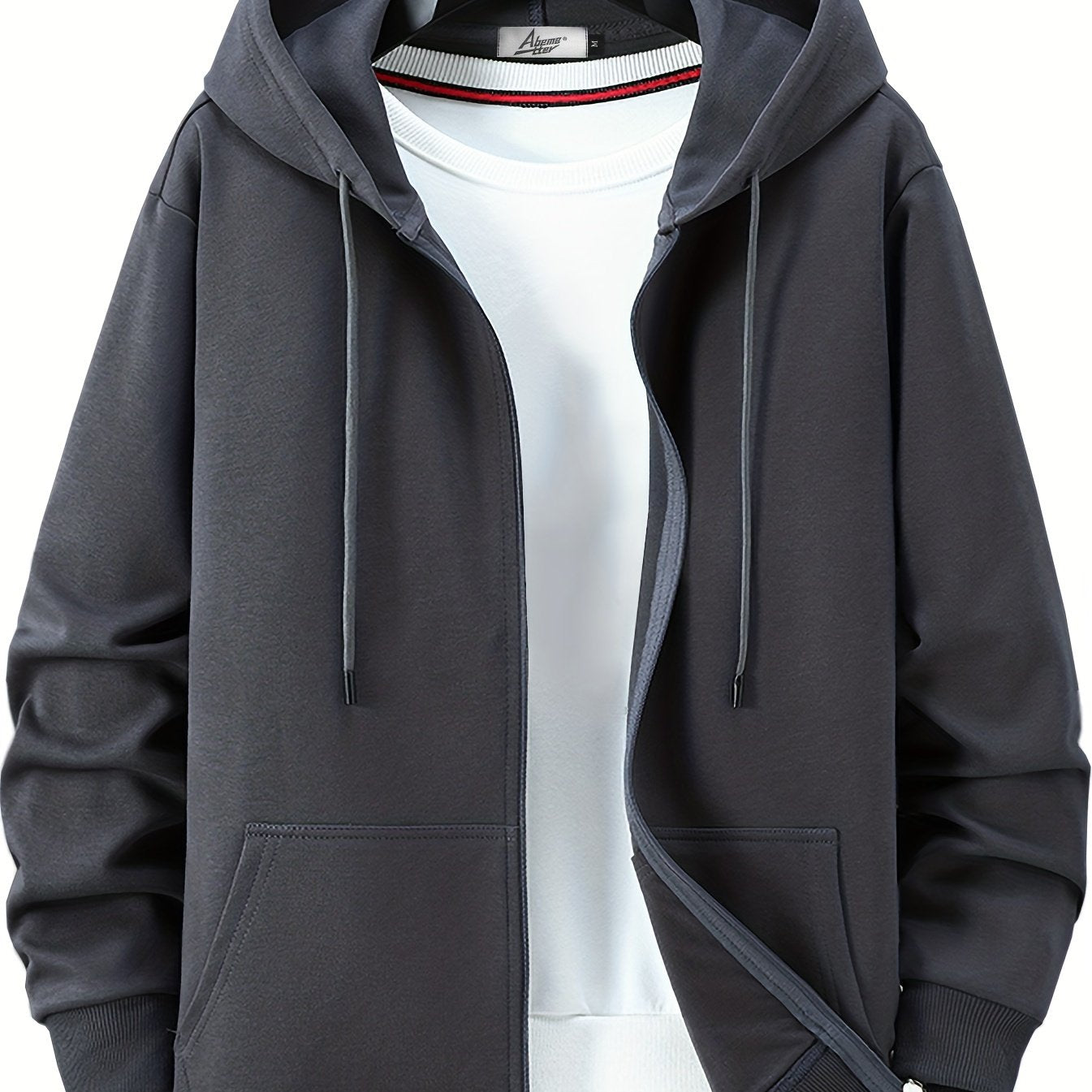 Men's Thin Solid Cotton Zipper Hooded Sweater Coat