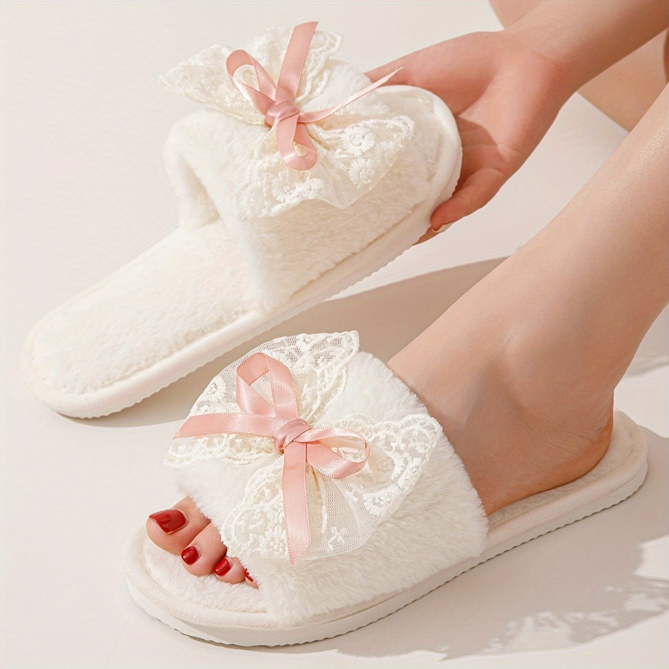 Women's Casual Bowknot Lace Slippers - Comfortable Indoor House Shoes with Soft Fabric Upper, EVA Sole, All-Season Design - Cixi Production Area