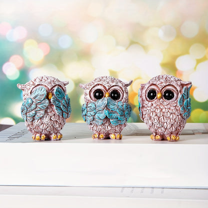 Set of 3 European-style owl figurines, perfect for wine cabinet, living room, office desk, or home decor.