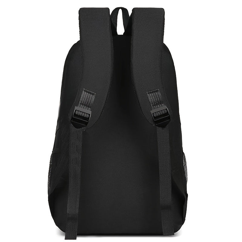 Single JINGPIN casual nylon backpack for men in black, with tassel detail, adjustable straps, and polyester lining. Ideal for daily commute or travel.