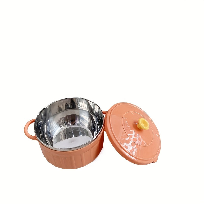 Modern Stainless Steel Soup Bowl with Lid - Microwave-Safe, Double Ear Design, Candy Colors, 850ml Capacity - A Popular Choice for Your Kitchen