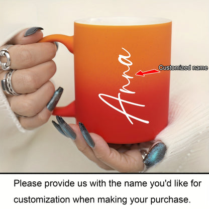 Custom 11oz ceramic coffee mug with personalized name, dishwasher and microwave safe. Perfect for drinks and gifting on birthdays or Valentine's Day for family, friends, and coworkers.