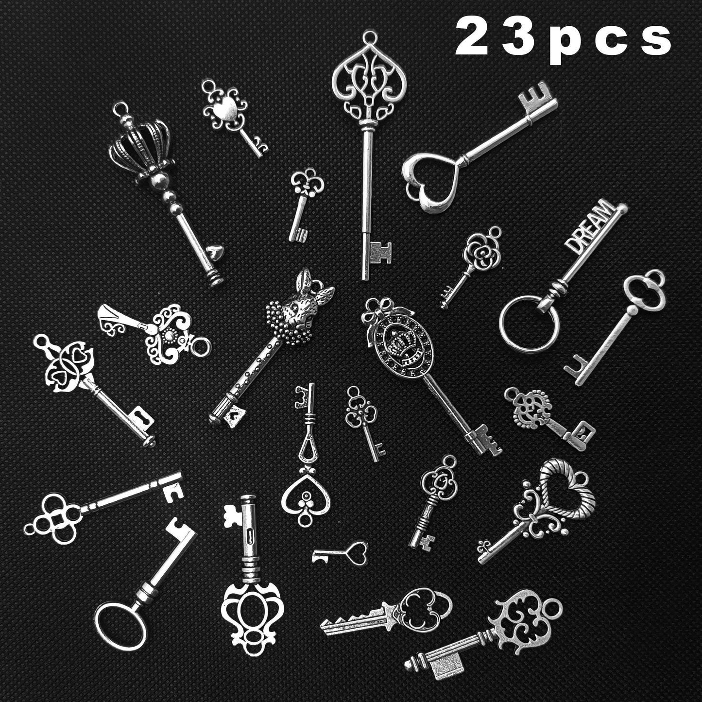 Set of 23pcs Vintage Skeleton Keys in Antique Bronze Style.