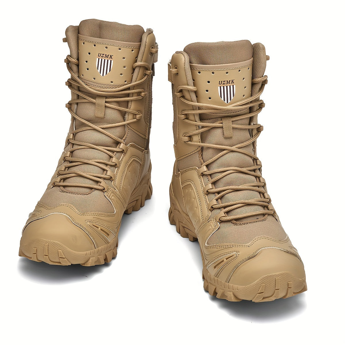 Men's high top hiking boots with zipper, ideal for outdoor mountain climbing. Comfortable, non-slip, and durable.