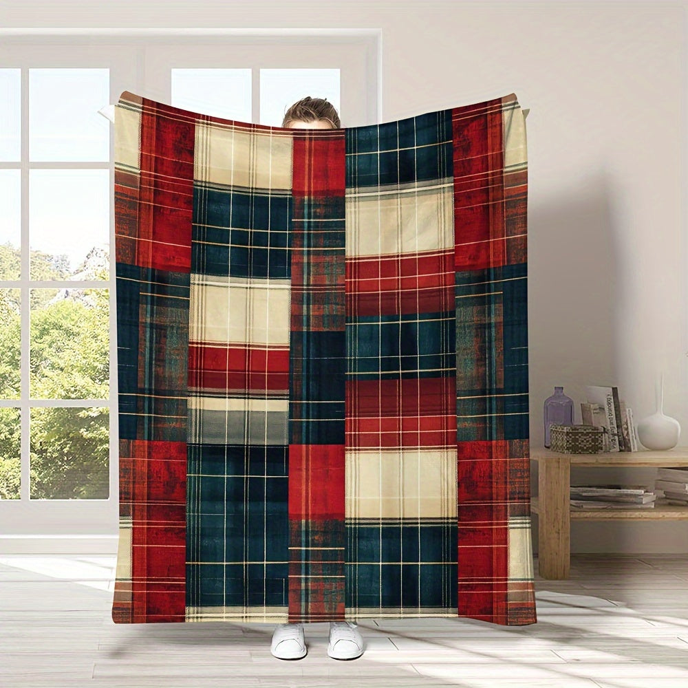 Cozy Rustic Plaid Flannel Throw Blanket with Soft Scottish Tartan Texture - Perfect for All Seasons! Easy to Clean in the Machine, No-Fuss Polyester Material. Lightweight at 250-300g, Great for Bed, Sofa, Home Office, Christmas Decor, or as a Gift for