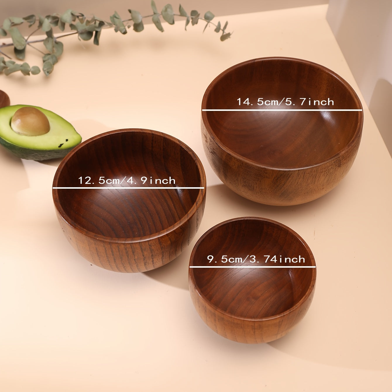 Acacia wooden bowl for rice, soup, noodles; durable and suitable for indoor and outdoor use, anti-scald; daily kitchen tableware.