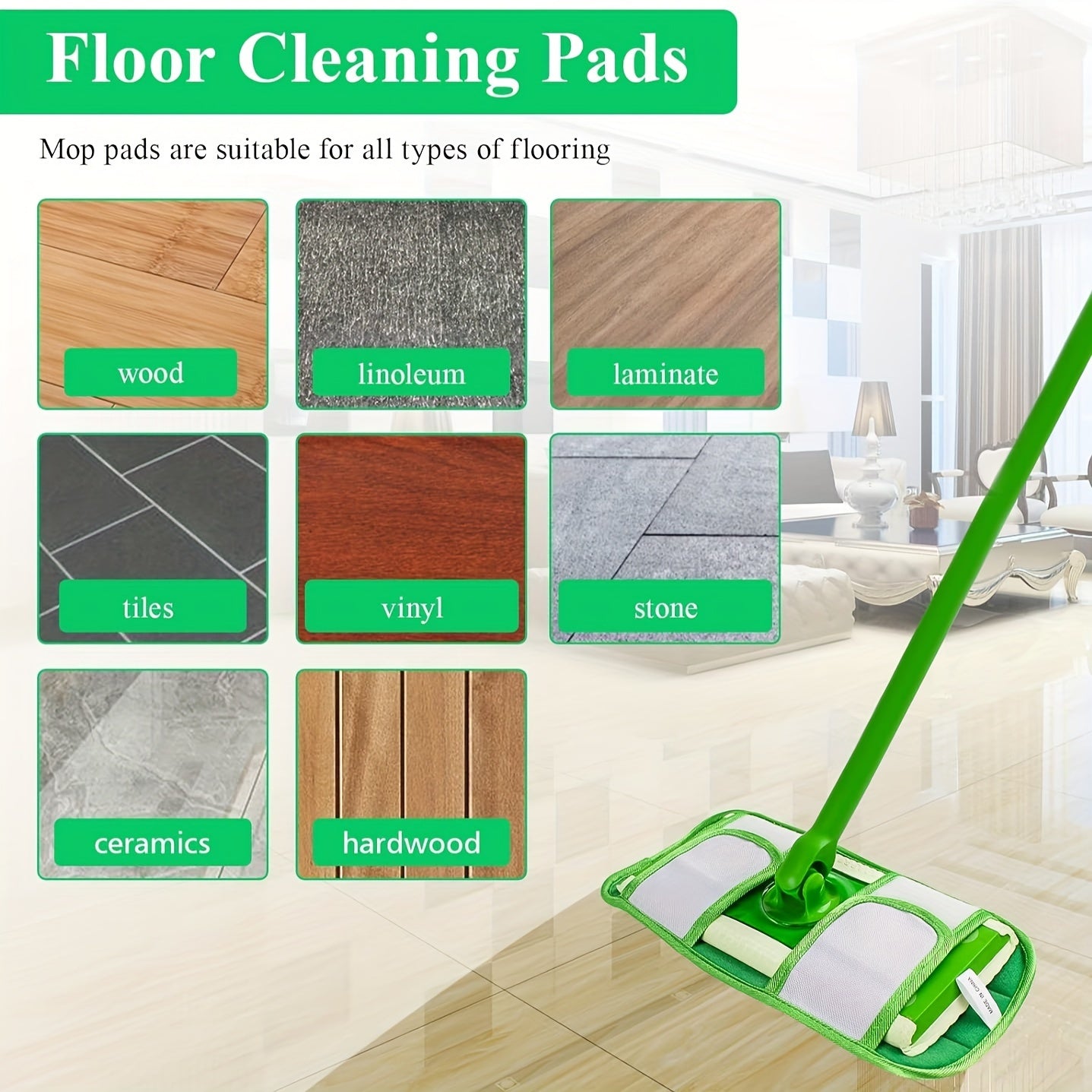 Set of 6 Reusable Microfiber Mop Pads - Easily Washable, Fits Sweeper - Ideal for Wet or Dry Cleaning, Sizes 25.4-30.48 cm