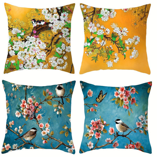 Add a touch of country-rustic charm to your bedroom decor with these floral and bird print throw pillow covers. Made from machine washable and stain resistant polyester, these cushion cases feature a convenient zipper closure for easy removal. Each cover