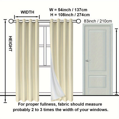 Suhuan Top Curtains, 2PC Set of 100% Blackout Insulation Soundproof Curtains with White Lining, Ideal for Bedroom, Office, Living Room, and Home Decor