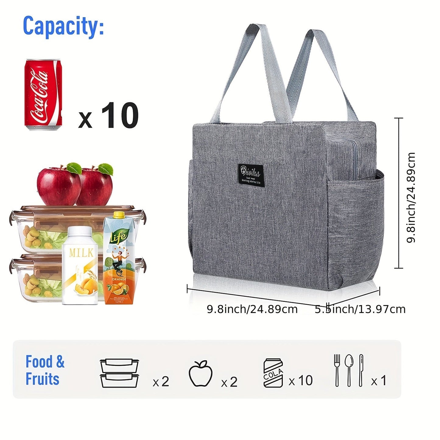 Keep your belongings tidy and your energy levels up with this insulated lunch bag featuring dual side pockets and a thermal tote box. Perfect for back-to-school, classes, college, school supplies, kitchen organization, storage, and kitchen accessories.