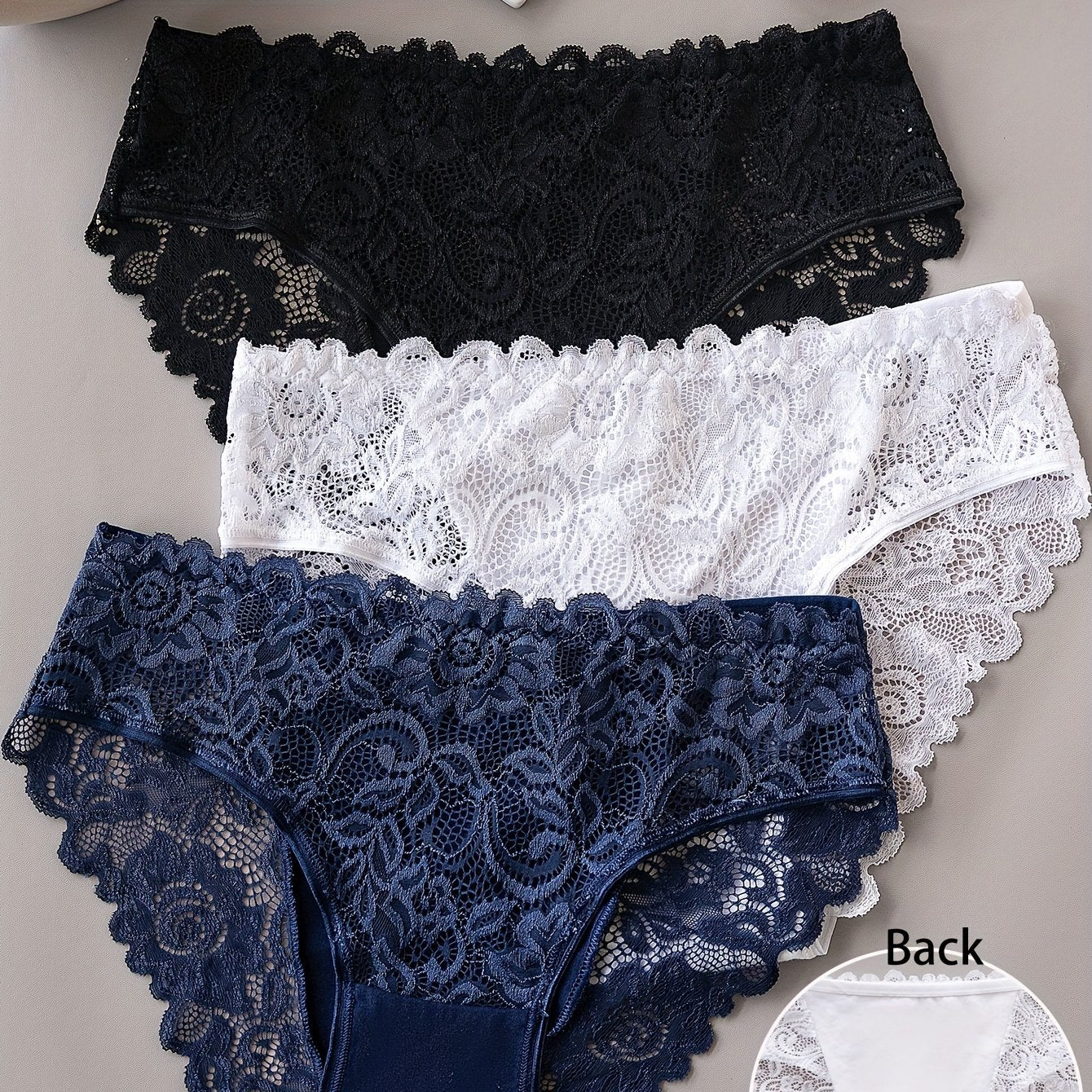 3 solid lace briefs, comfortable and breathable, perfect for women's lingerie and underwear.