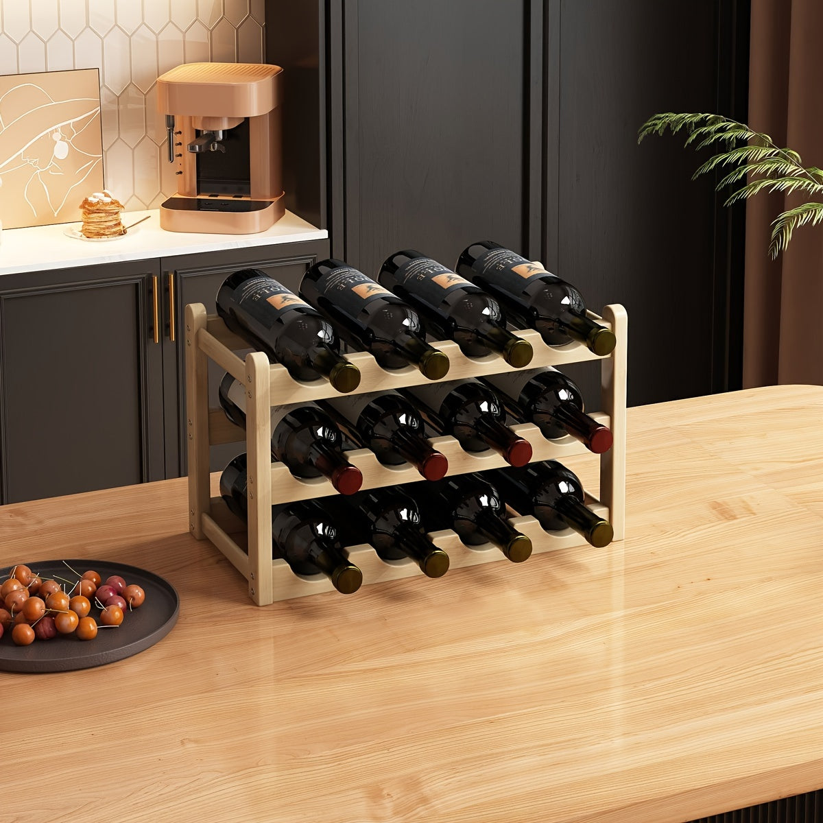 Tiered wine bottle holder with separate tiers, one can be placed (assembly required for 2/3/4 tier wine rack)