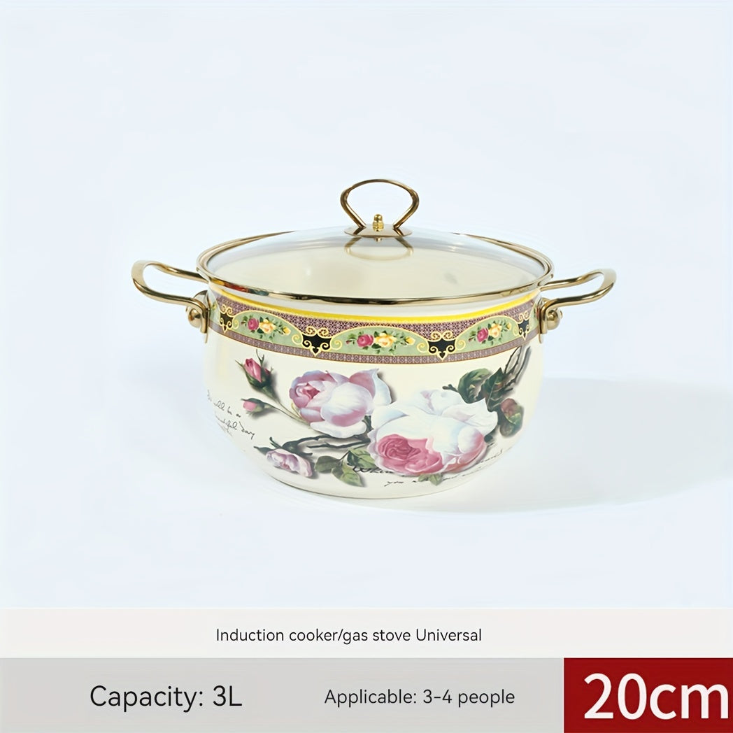 Premium Enamel Soup Pot featuring Dual Handles - Designed for High Temperatures, Spacious for Stewing & Boiling, Compatible with Gas and Electric Stoves, Ideal for Home and Restaurant Use in Kitchens