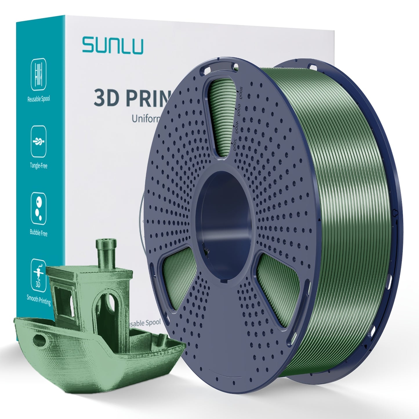 1kg of SUNLU Shiny PLA 3D Printer Filament, 1.75mm, with Smooth Surface and Dimensional Accuracy +/- 0.02mm in Light Golden Color.