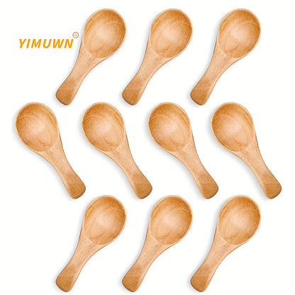 4-10pcs Mini Wooden Spoons for spices, sugar, tea, coffee, condiments, jam, mustard, and ice cream, with short handles.