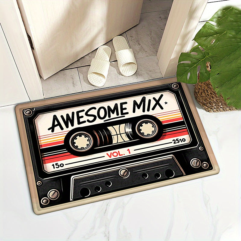 Retro Cassette Tape Welcome Mat - Plush, Anti-Slip & Colorfast Flannel Rug for Any Room - Easy-Care Home Accent