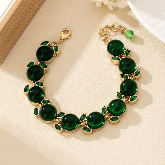 This Elegant Green Resin Bracelet features a Vintage and Elegant style with a Unique Infinity Design. Made with Synthetic Stone and Zinc Alloy, this accessory does not require any power. It is perfect for both daily wear and special occasions, making it