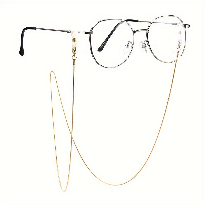 A stylish and simple stainless steel eyeglass chain designed to keep glasses in place, can also be used as a mask chain for women.