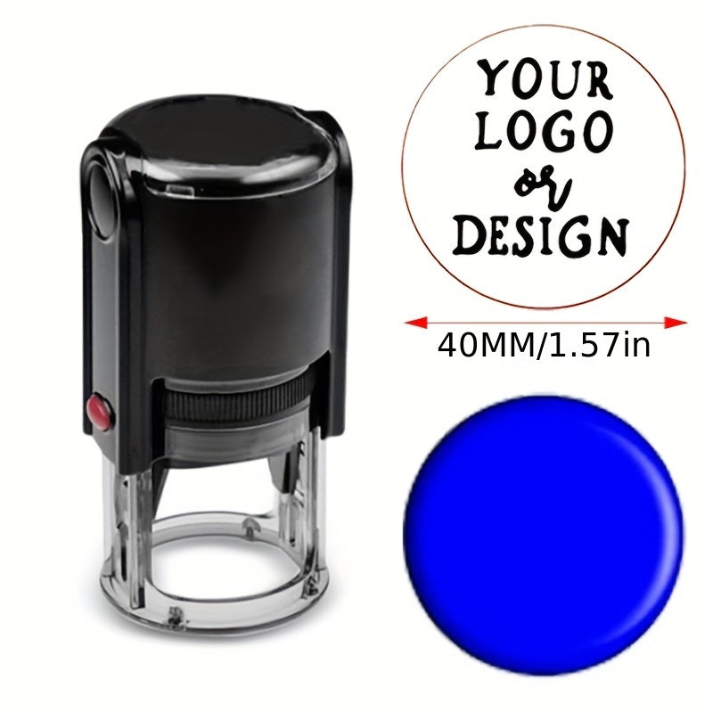 Customized self-inking stamp with personalized business logo and text.