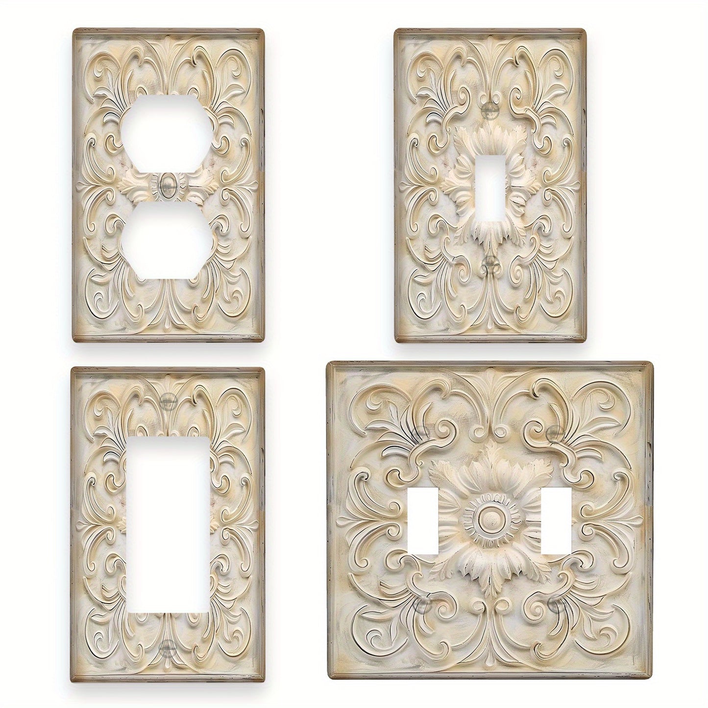 1pc Ivory French Pattern Decorative Light for Switch Cover, 1-Gang/2-Gang Wall Plate - Artistic Home Decor for Bedroom and Kitchen, Adds Artistic Touch to Switch Covers.