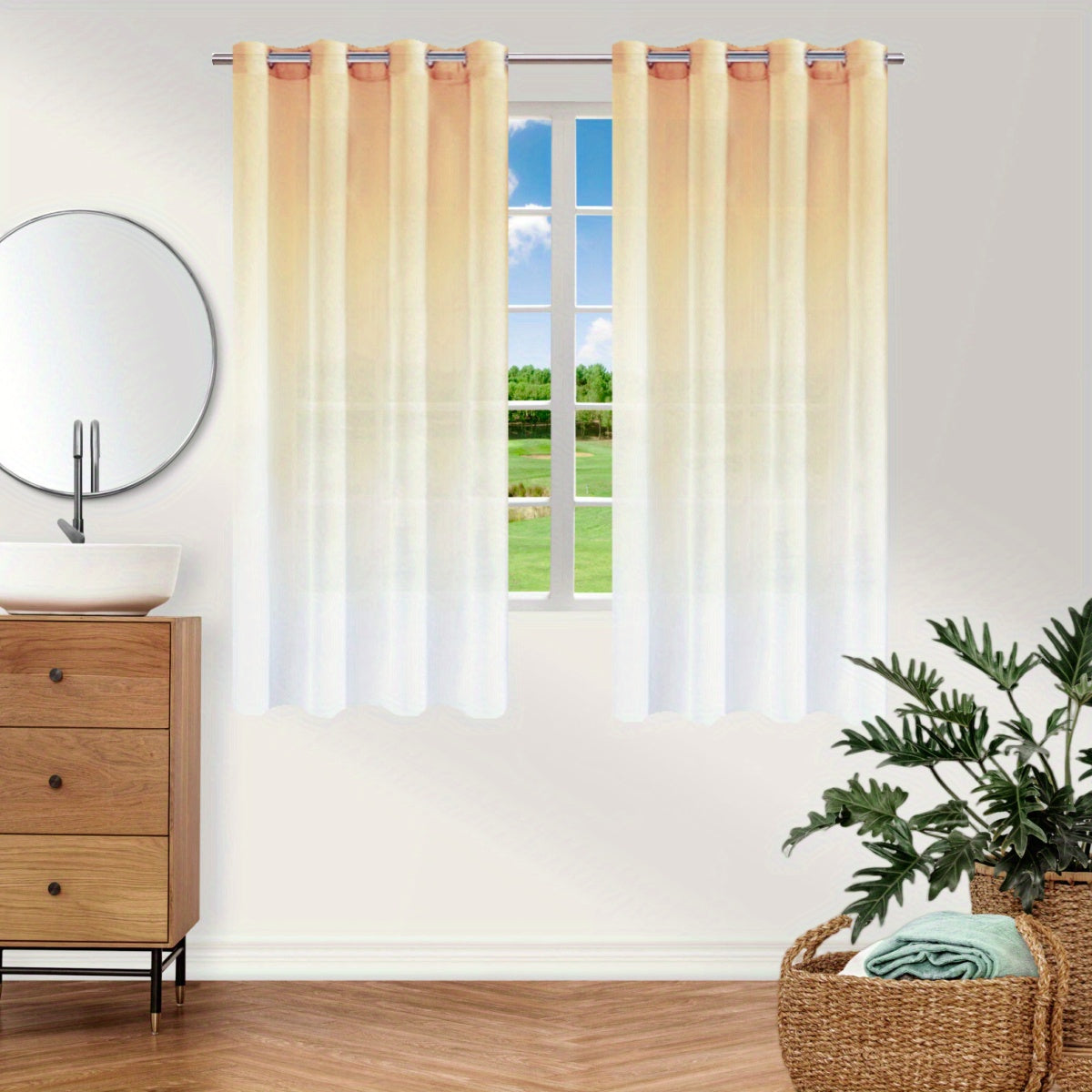 Upgrade your bedroom or living room decor with this stunning Bohemian Ombre Sheer Curtain. The semi-sheer design features a beautiful gradient from blue to white, adding a touch of sophistication to any space. Made from UV protective polyester, this