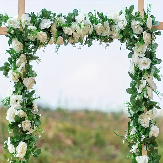 Artificial Rose Garland with Leaves, Versatile Hanging Floral Decor for Various Occasions, Suitable for Indoor and Outdoor Use throughout the year, Ideal for Holidays and Special Days.