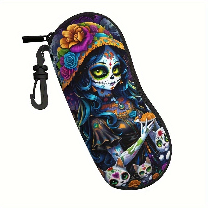 Stylish Cat Lover's Galaxy Print Glasses Case - Tough Rubber, Zippered Glasses Sleeve for Fashionable Men & Women