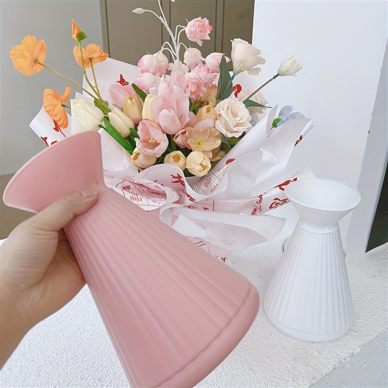 Boho style plastic vase, clear cylinder shape, no electricity required for home decor.