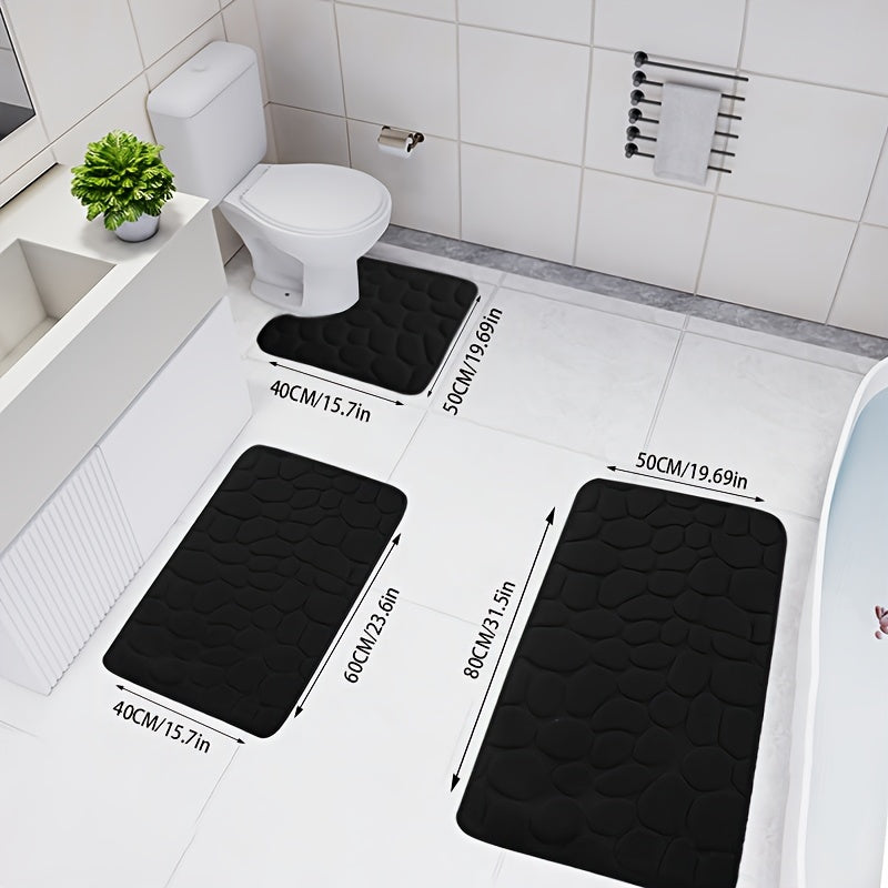 3-piece Christmas bath mat set, with ultra-absorbent, non-slip bathroom rug made of soft, comfortable, premium polyester knit weave for tub, shower, and home decor.