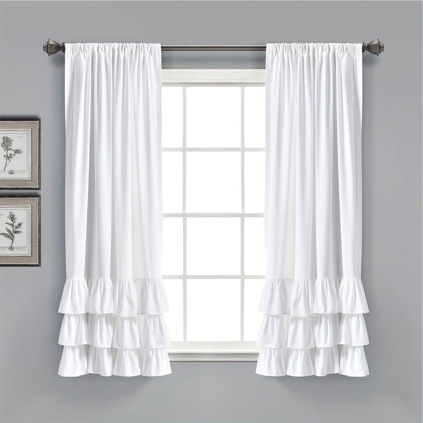 Two heavy-duty pleated lace window curtains for living room decoration. Each curtain measures 132.08cm wide by 213.36cm tall.