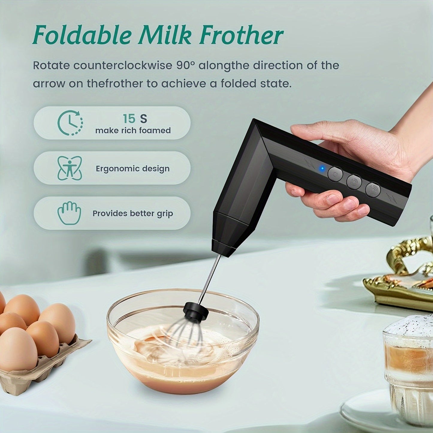 Get your hands on the Rechargeable Handheld Milk Frother! This versatile tool comes with a stand for easy storage and features a 3-speed adjustable electric whisk. It also includes 3 unique stainless steel mixing attachments, making it perfect for all