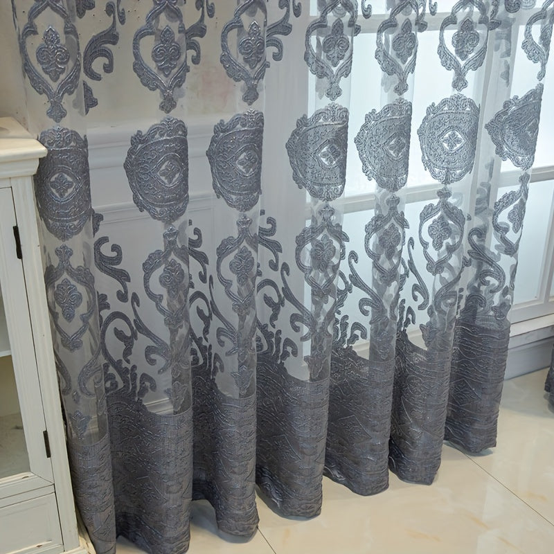 Enhance your home decor with this elegant Jacquard embroidered window sheer curtain, perfect for the living room, bedroom, or balcony. Add a soft and stylish touch to any space with this beautiful window treatment.