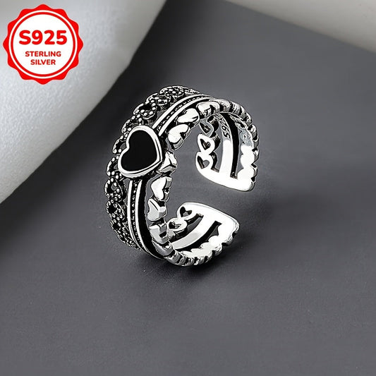 Vintage Love Ring for Women - Elegant S925 Silver, Adjustable Open Design, Includes Box and Card, Fashionable Holiday Gift, Retro and Elegant Style