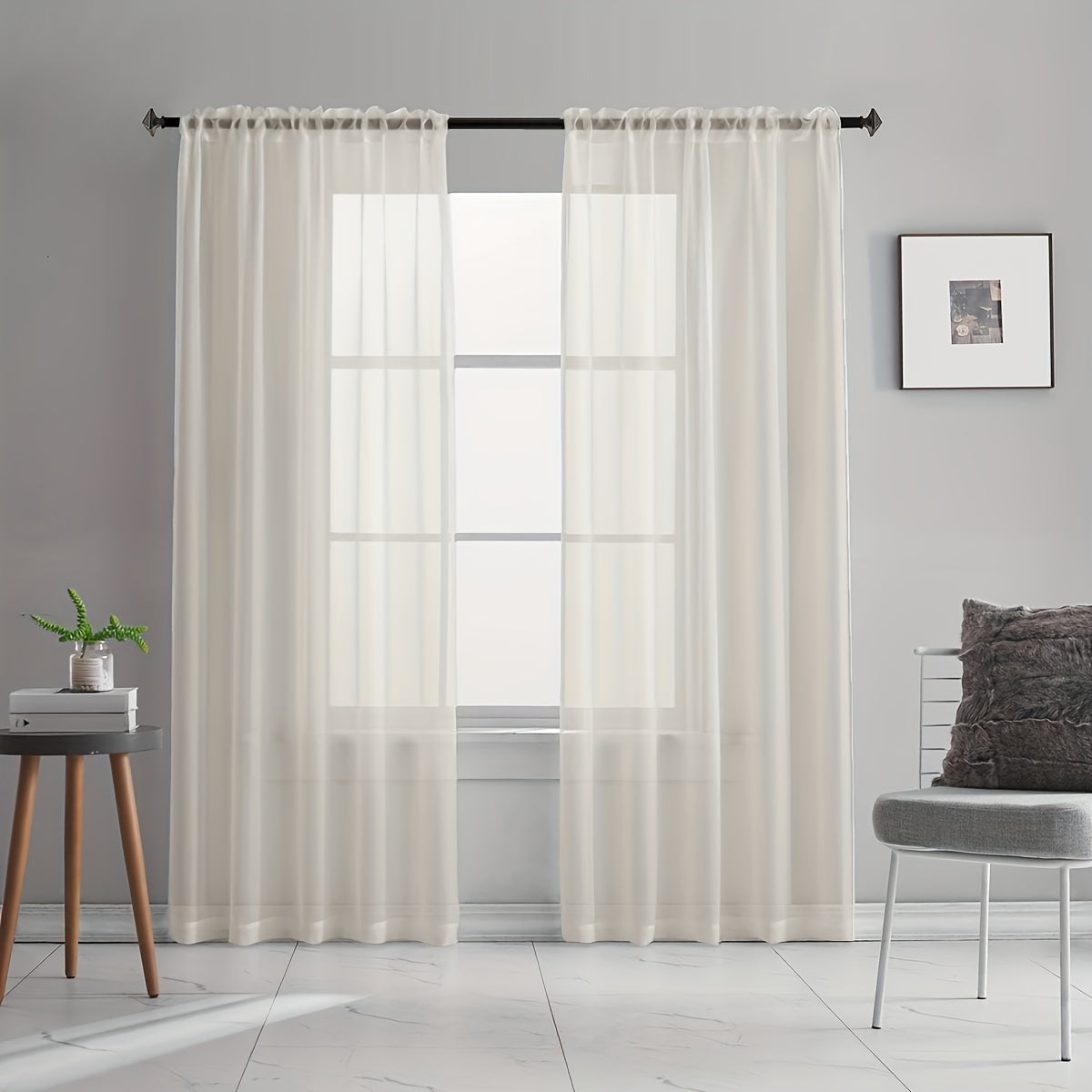 Set of 2 Sheer Curtain Panels, Rod Pocket Voile Sheer Drapes for Living Room/Bedroom - 2 Pieces