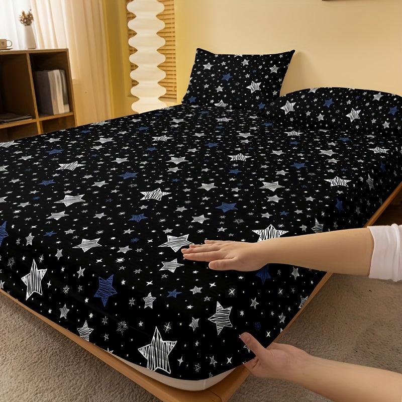 Brushed Fitted Sheet with Star Print Design for a Soft and Comfortable Bedding Experience. Perfect for Bedroom or Guest Room. Features Deep Pocket for a Secure Fit on Mattresses. Includes Fitted Bed Sheet Only.