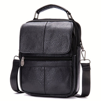 WESTAL Genuine Leather Messenger Bag in Black with Multiple Compartments, Adjustable Strap, and Zippers for Men's Daily Commute, Business, and Travel.