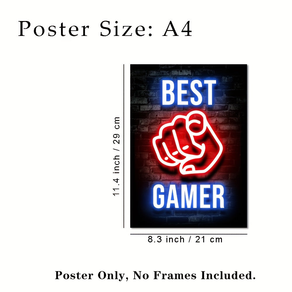 Set of 6 Modern Art Design Neon Style Wall Posters Featuring Video Gamer Quotes, Frames Not Included, Perfect Gifts for Room Decor, Playroom or Bedroom, A4 size 11.4"x8.3" (29x21cm)