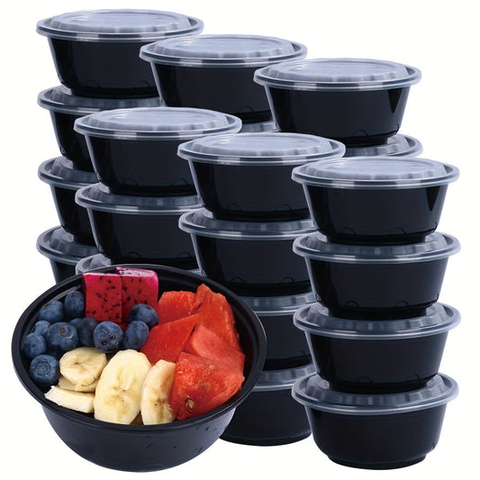 Get 30 pieces of 20oz Black Plastic Food Storage Containers complete with Lids. These BPA-free containers are leakproof, stackable, and microwave safe - perfect for meal prep, catering, and on-the-go meals. Use them to store fruits, salads, and more.