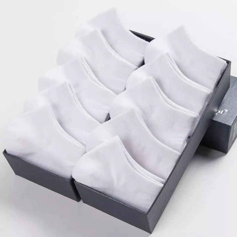 Five pairs of invisible socks for couples in solid colors (black, white, grey), made of breathable thin polyester (95%) and spandex (5%) knit fabric, hand washable, 200g/m².