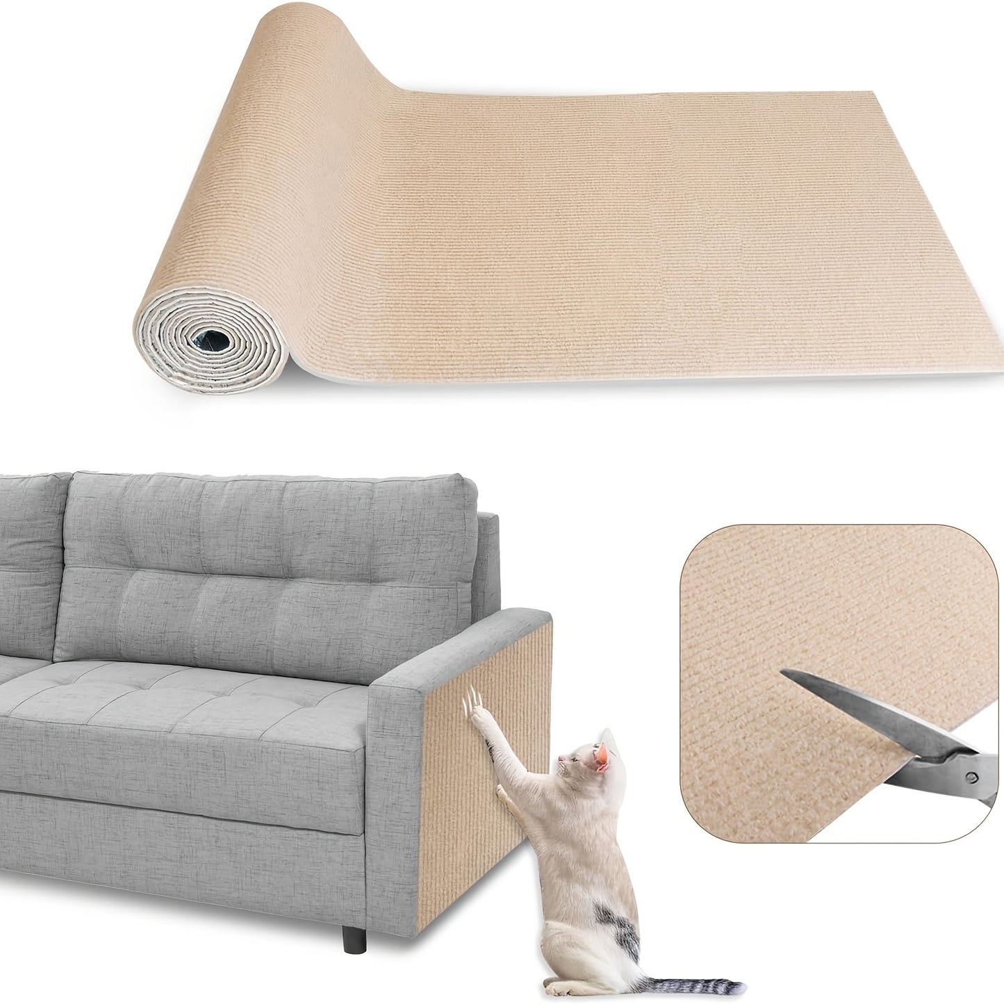 Durable polyester cat scratch mat with easy application, ideal for protecting cat trees and furniture.