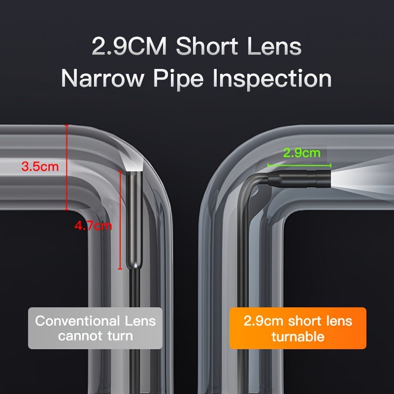 Handheld sewer inspection camera with IPS HD screen, portable snake camera with semi-rigid cord.